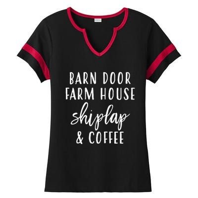 Womens Barn Door Farmhouse Shiplap & Coffee Ladies Halftime Notch Neck Tee