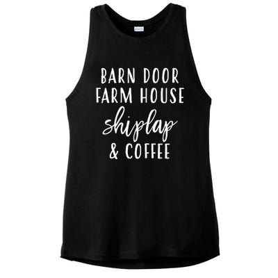 Womens Barn Door Farmhouse Shiplap & Coffee Ladies PosiCharge Tri-Blend Wicking Tank