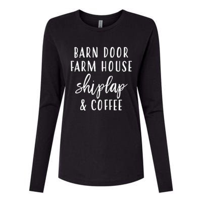 Womens Barn Door Farmhouse Shiplap & Coffee Womens Cotton Relaxed Long Sleeve T-Shirt