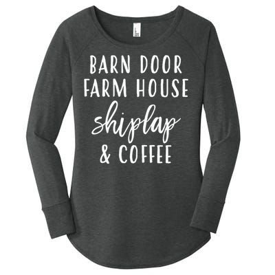 Womens Barn Door Farmhouse Shiplap & Coffee Women's Perfect Tri Tunic Long Sleeve Shirt