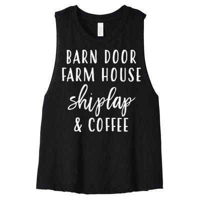 Womens Barn Door Farmhouse Shiplap & Coffee Women's Racerback Cropped Tank