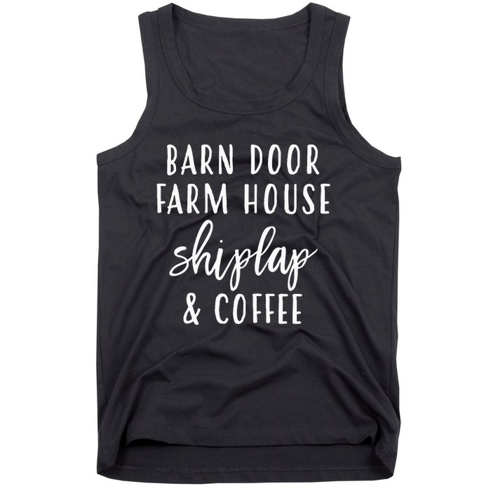 Womens Barn Door Farmhouse Shiplap & Coffee Tank Top