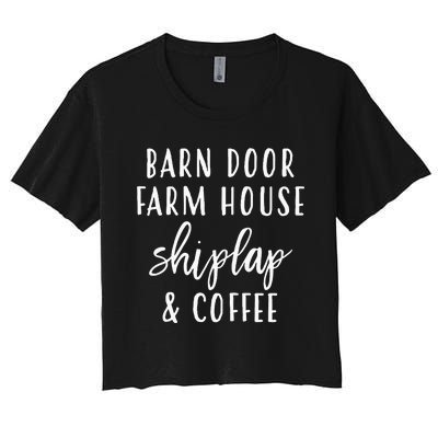 Womens Barn Door Farmhouse Shiplap & Coffee Women's Crop Top Tee