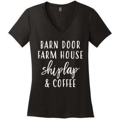 Womens Barn Door Farmhouse Shiplap & Coffee Women's V-Neck T-Shirt