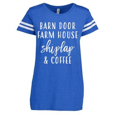 Womens Barn Door Farmhouse Shiplap & Coffee Enza Ladies Jersey Football T-Shirt