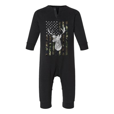 Whitetail Buck Deer Hunting American Camouflage USA Flag Infant Fleece One Piece