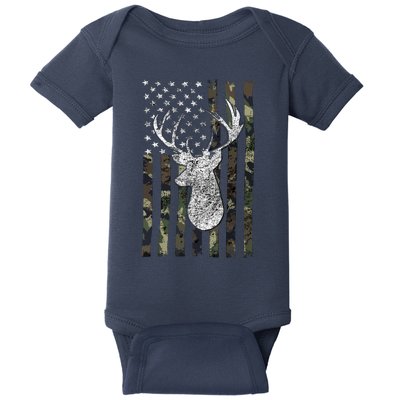 Whitetail Buck Deer Hunting American Camouflage USA Flag Baby Bodysuit