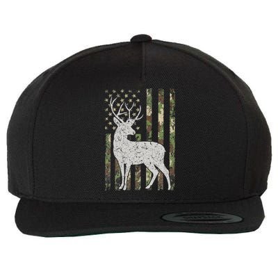 Whitetail Buck Deer Hunting American Camouflage USA Flag Wool Snapback Cap