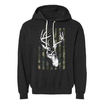 Whitetail Buck Deer Hunting USA Camouflage American Flag Garment-Dyed Fleece Hoodie