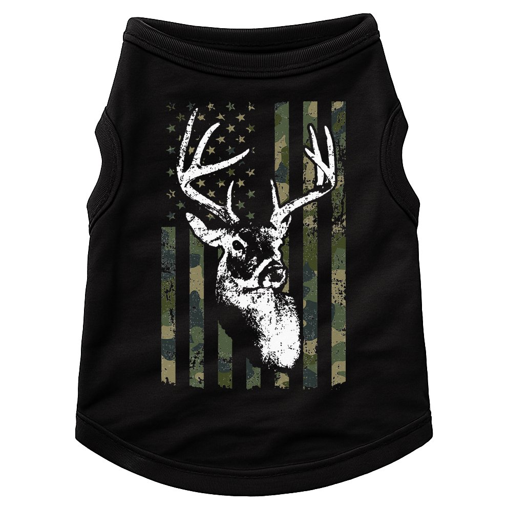 Whitetail Buck Deer Hunting USA Camouflage American Flag Doggie Tank