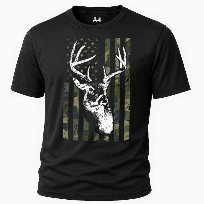 Whitetail Buck Deer Hunting USA Camouflage American Flag Cooling Performance Crew T-Shirt