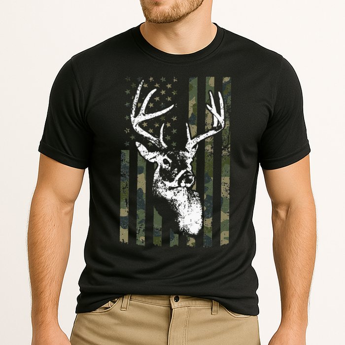 Whitetail Buck Deer Hunting USA Camouflage American Flag Cooling Performance Crew T-Shirt