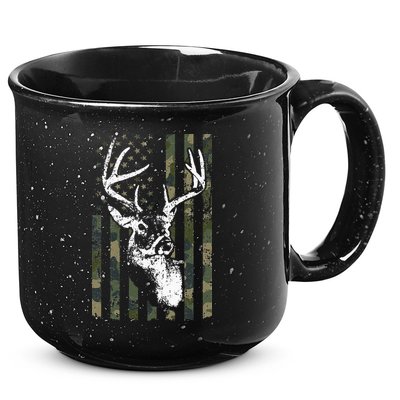 Whitetail Buck Deer Hunting USA Camouflage American Flag 15oz Campfire Ceramic Mug
