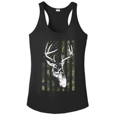 Whitetail Buck Deer Hunting USA Camouflage American Flag Ladies PosiCharge Competitor Racerback Tank