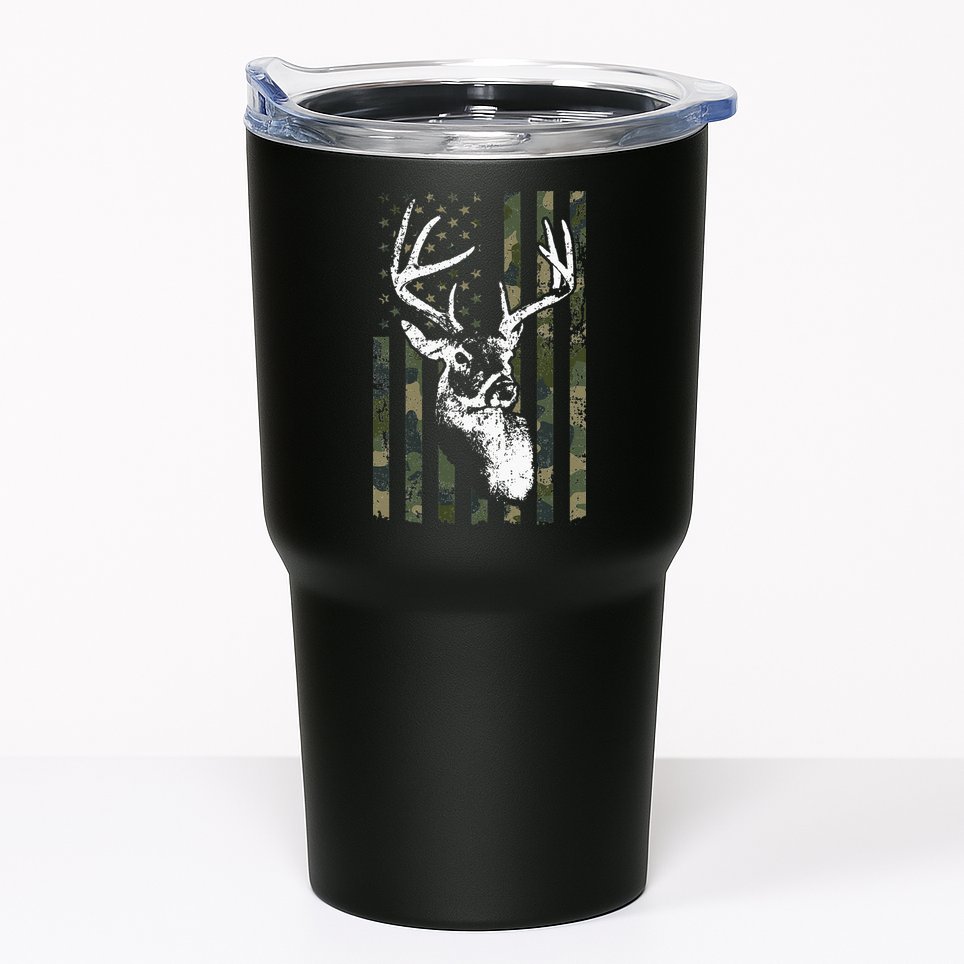 Whitetail Buck Deer Hunting USA Camouflage American Flag Tumbler