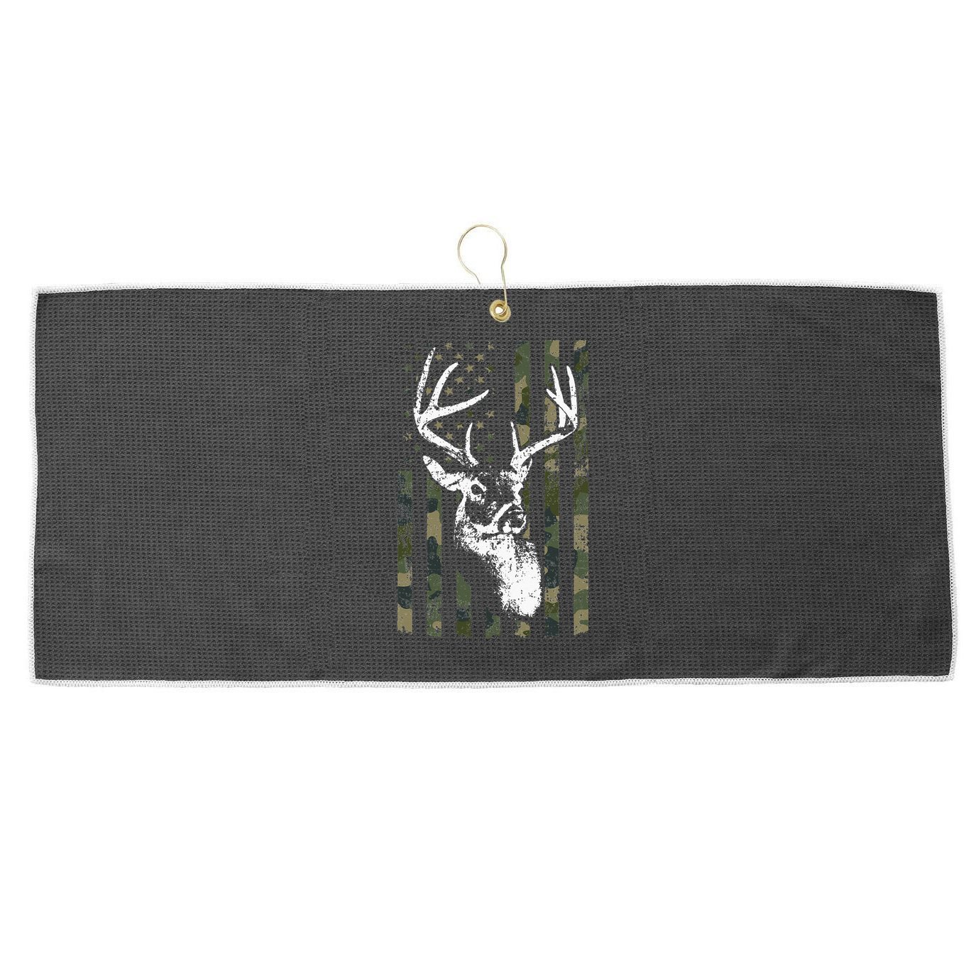 Whitetail Buck Deer Hunting USA Camouflage American Flag Large Microfiber Waffle Golf Towel