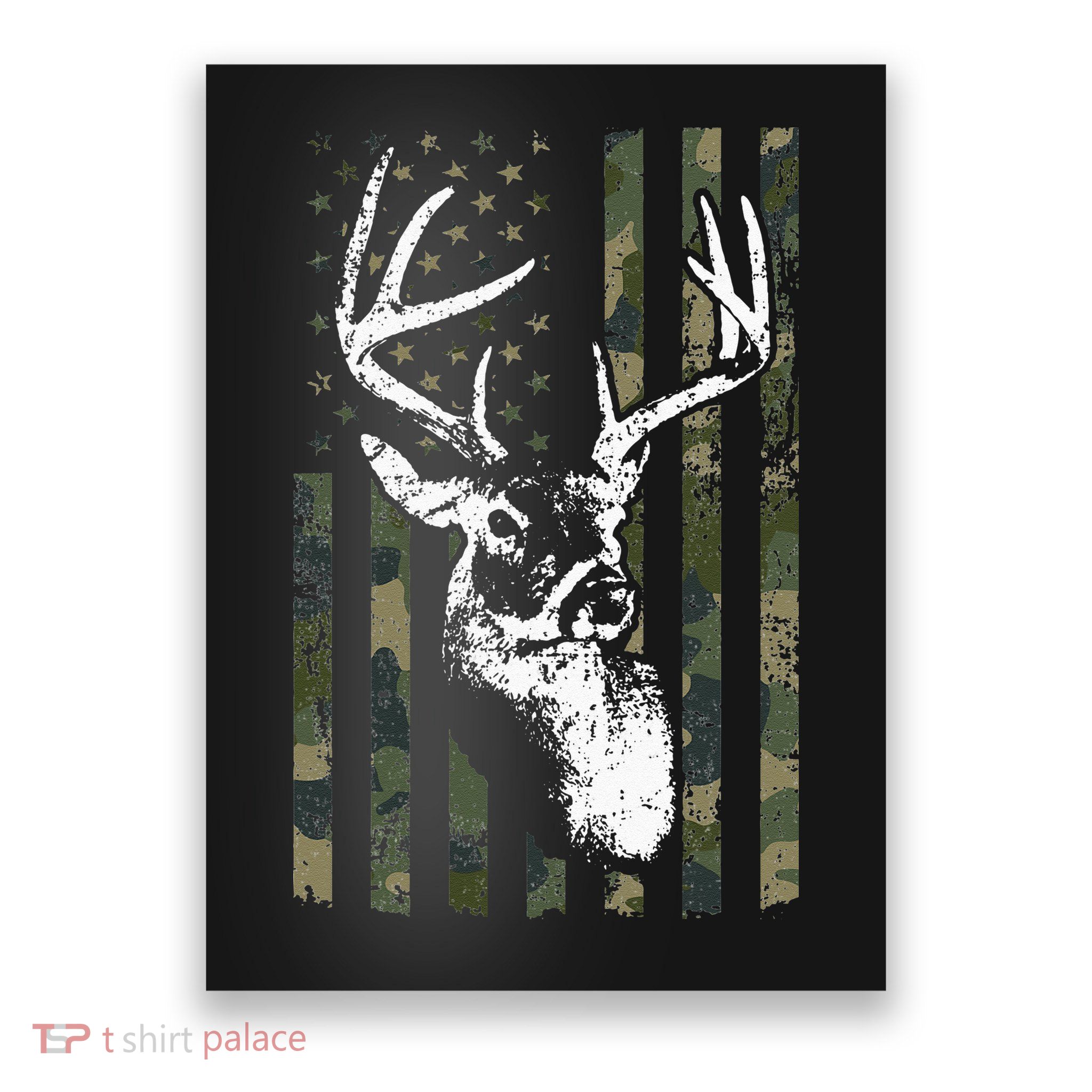 Whitetail Buck Deer Hunting USA Camouflage American Flag Poster