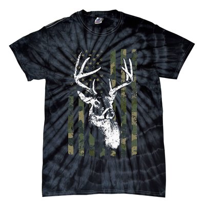 Whitetail Buck Deer Hunting USA Camouflage American Flag Tie-Dye T-Shirt