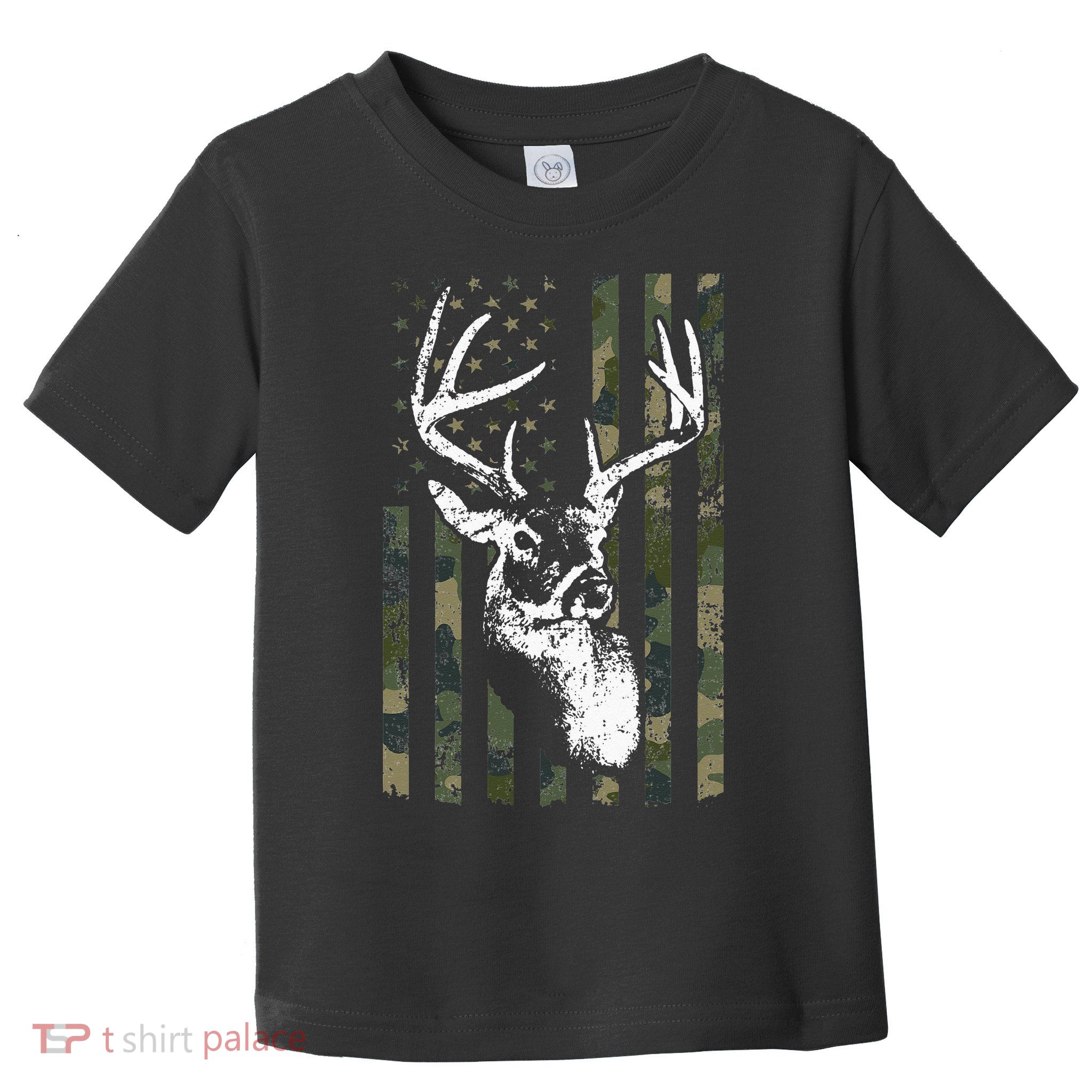 Whitetail Buck Deer Hunting USA Camouflage American Flag Toddler T-Shirt