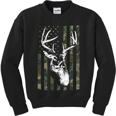Whitetail Buck Deer Hunting USA Camouflage American Flag Kids Sweatshirt