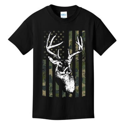 Whitetail Buck Deer Hunting USA Camouflage American Flag Kids T-Shirt