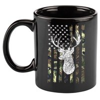 Whitetail Buck Deer Hunting American Camouflage USA Flag 11oz C Handle Ceramic Mug