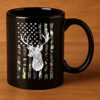 Whitetail Buck Deer Hunting American Camouflage USA Flag 11oz C Handle Ceramic Mug