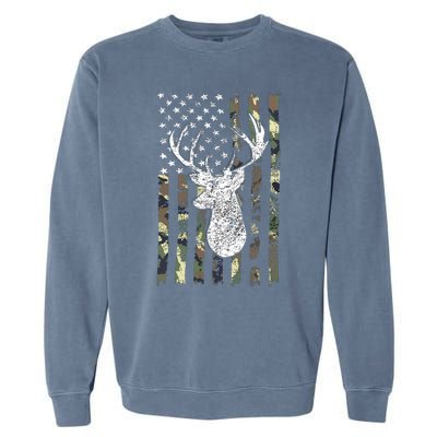 Whitetail Buck Deer Hunting American Camouflage USA Flag Garment-Dyed Sweatshirt