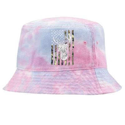 Whitetail Buck Deer Hunting American Camouflage USA Flag Tie-Dyed Bucket Hat