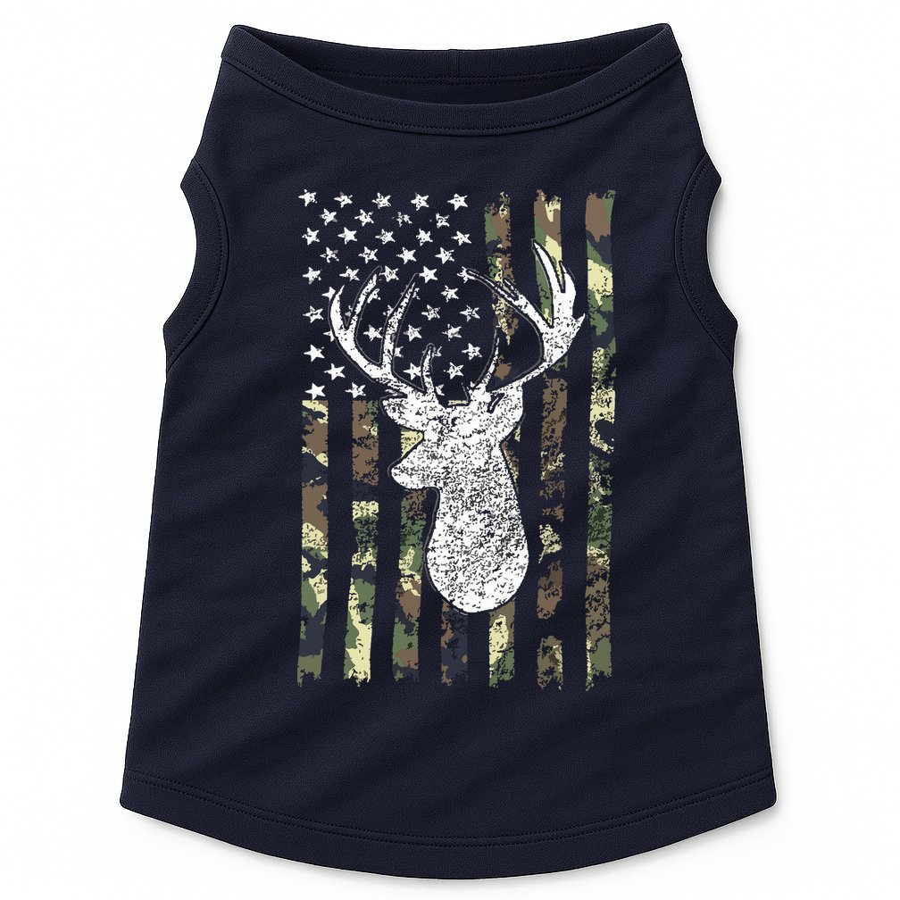 Whitetail Buck Deer Hunting American Camouflage USA Flag Doggie Tank