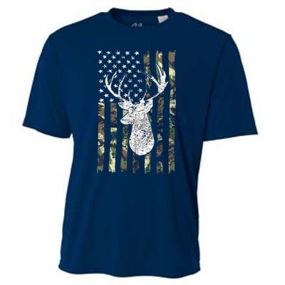 Whitetail Buck Deer Hunting American Camouflage USA Flag Cooling Performance Crew T-Shirt