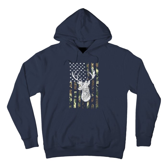 Whitetail Buck Deer Hunting American Camouflage USA Flag Hoodie