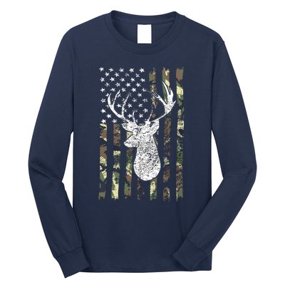 Whitetail Buck Deer Hunting American Camouflage USA Flag Long Sleeve Shirt