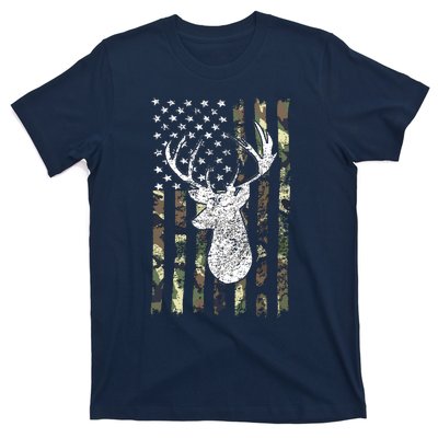 Whitetail Buck Deer Hunting American Camouflage USA Flag T-Shirt