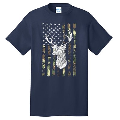 Whitetail Buck Deer Hunting American Camouflage USA Flag Tall T-Shirt