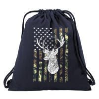 Whitetail Buck Deer Hunting American Camouflage USA Flag Drawstring Bag
