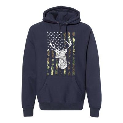 Whitetail Buck Deer Hunting American Camouflage USA Flag Premium Hoodie