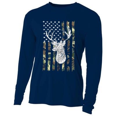 Whitetail Buck Deer Hunting American Camouflage USA Flag Cooling Performance Long Sleeve Crew