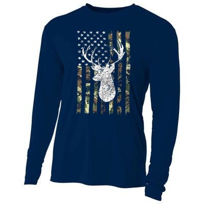 Whitetail Buck Deer Hunting American Camouflage USA Flag Cooling Performance Long Sleeve Crew