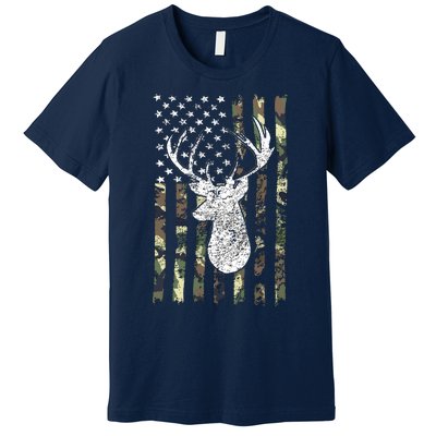 Whitetail Buck Deer Hunting American Camouflage USA Flag Premium T-Shirt