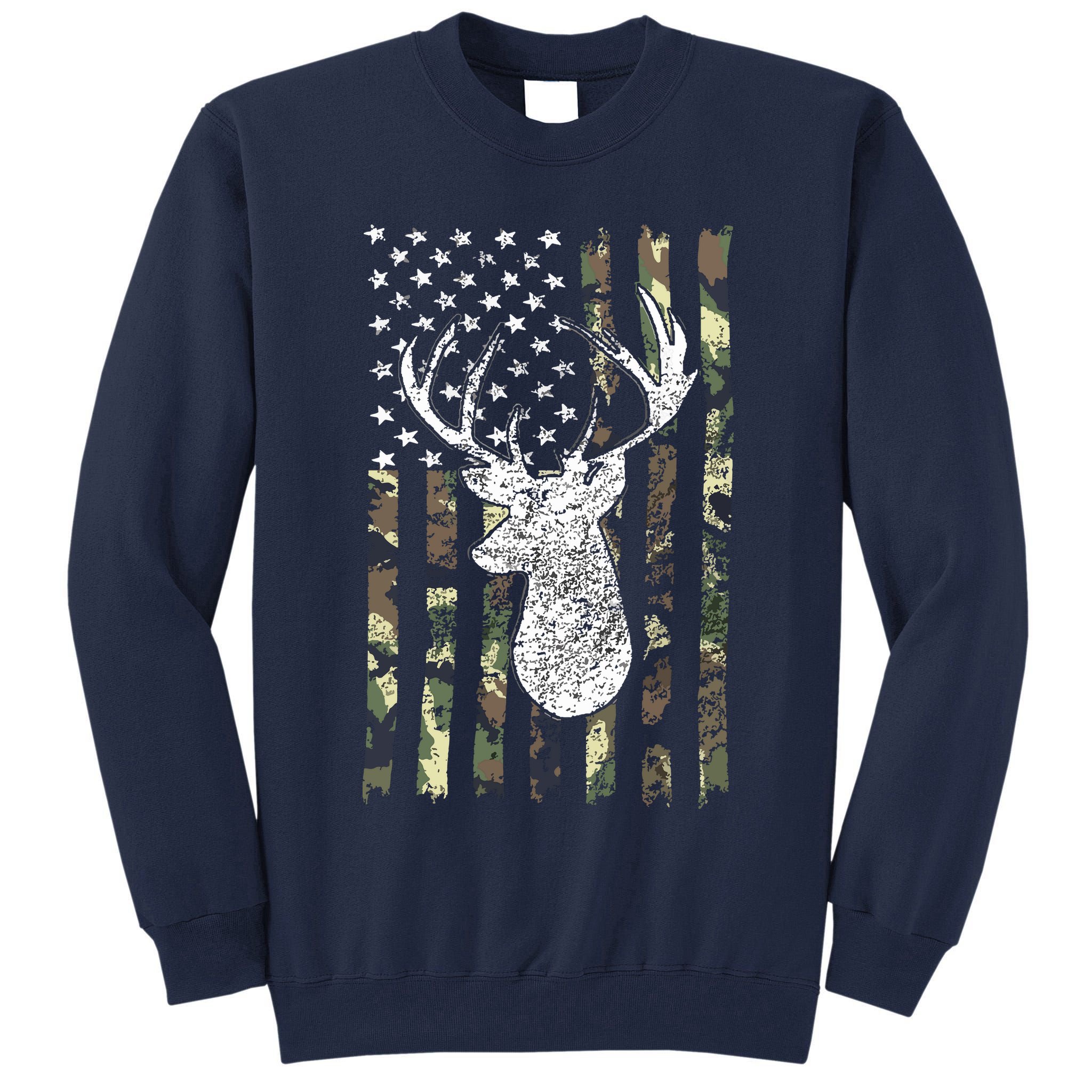 Whitetail Buck Deer Hunting American Camouflage USA Flag Tall Sweatshirt