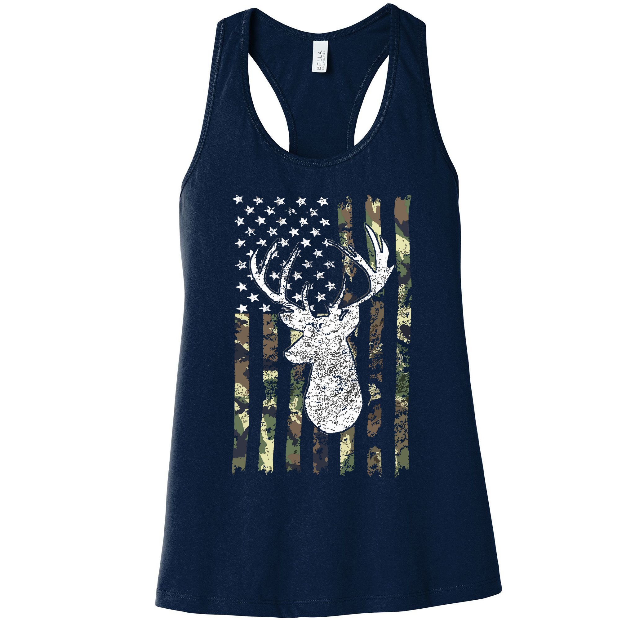Whitetail Buck Deer Hunting American Camouflage USA Flag Womens Tank Top