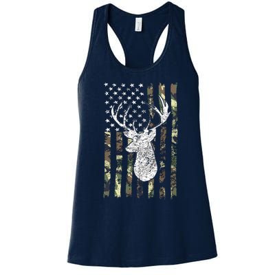 Whitetail Buck Deer Hunting American Camouflage USA Flag Women's Racerback Tank