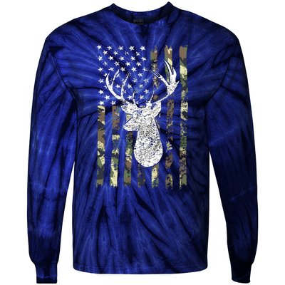 Whitetail Buck Deer Hunting American Camouflage USA Flag Tie-Dye Long Sleeve Shirt