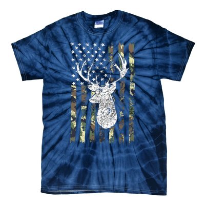 Whitetail Buck Deer Hunting American Camouflage USA Flag Tie-Dye T-Shirt