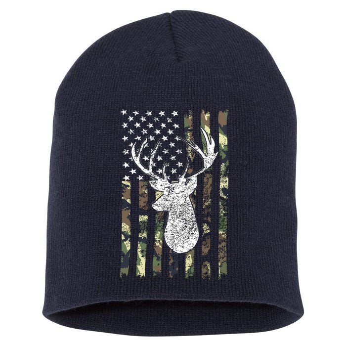 Whitetail Buck Deer Hunting American Camouflage USA Flag Short Acrylic Beanie