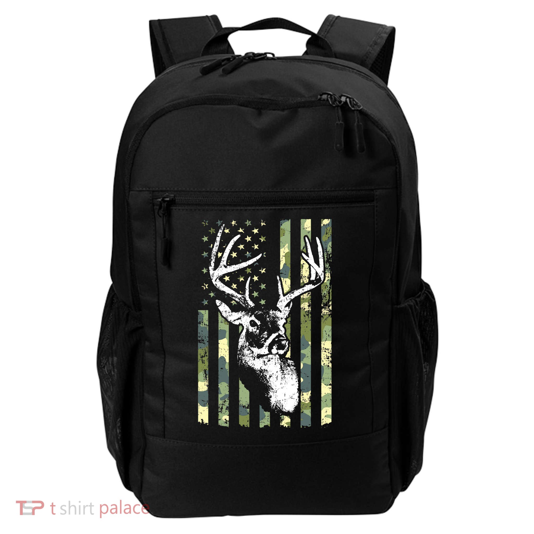 Whitetail Buck Deer Hunting USA Camouflage American Flag Backpack