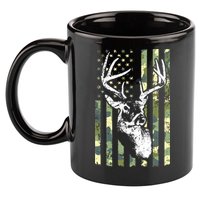 Whitetail Buck Deer Hunting USA Camouflage American Flag 11oz C Handle Ceramic Mug