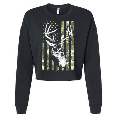 Whitetail Buck Deer Hunting USA Camouflage American Flag Cropped Pullover Crew