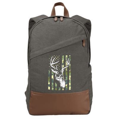 Whitetail Buck Deer Hunting USA Camouflage American Flag Cotton Canvas Backpack